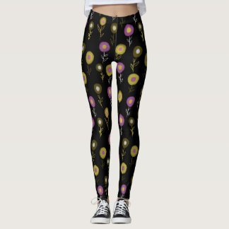 Leggings Motif floral foncé - Fleurs rondes roses jaunes