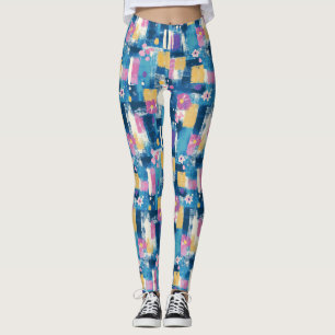 Leggings Motif floral géométrique lavande marine