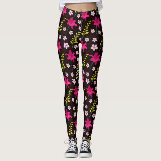 Leggings Motif floral gras sur arrière - plan noir