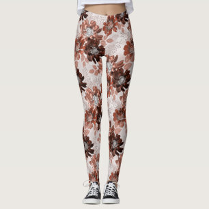 Leggings Motif floral gris brun d'eau.