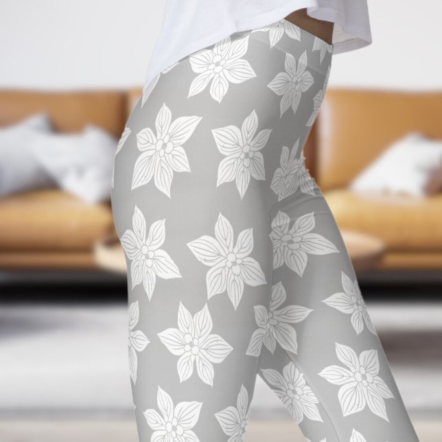 Leggings Motif floral gris délicat (Gray in Bloom)