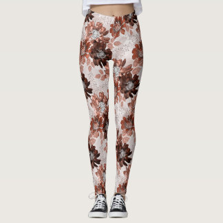 Leggings Motif floral gris-marron.
