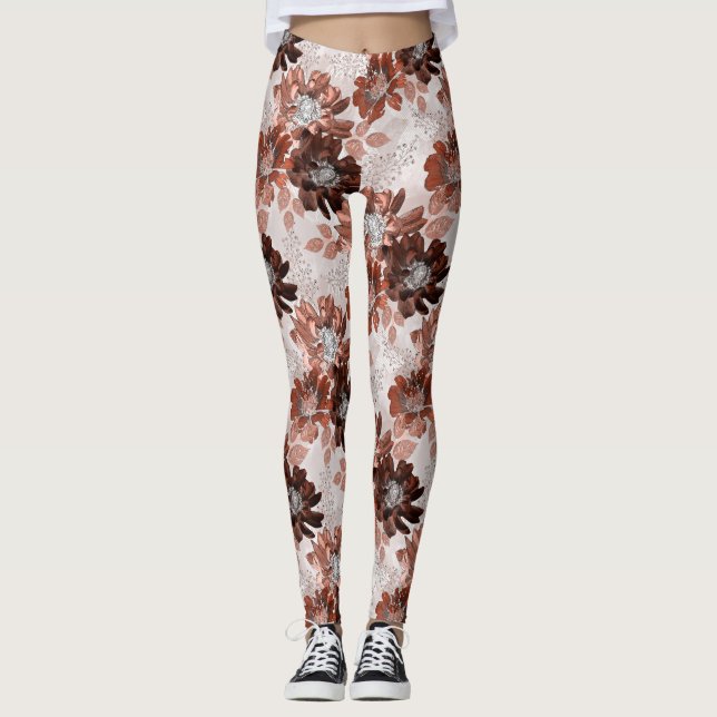 Leggings Motif floral gris-marron. (Devant)