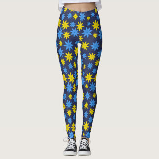 Leggings Motif floral jaune clair et bleu
