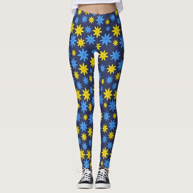 Leggings Motif floral jaune clair et bleu (Devant)