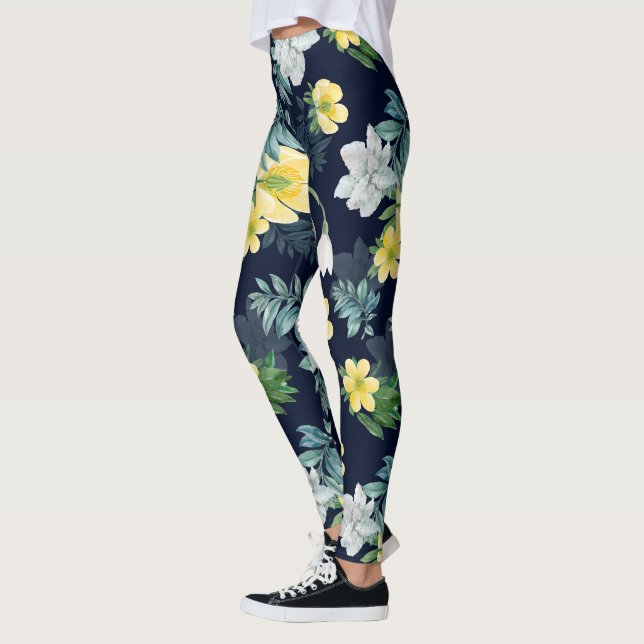 Leggings Motif floral jaune et gris (Gauche)