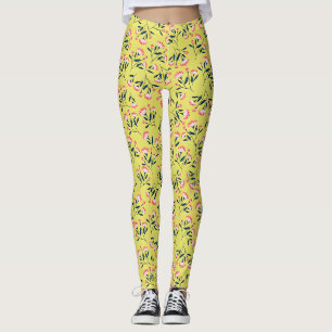 Leggings Motif floral joyeux : Fleurs roses