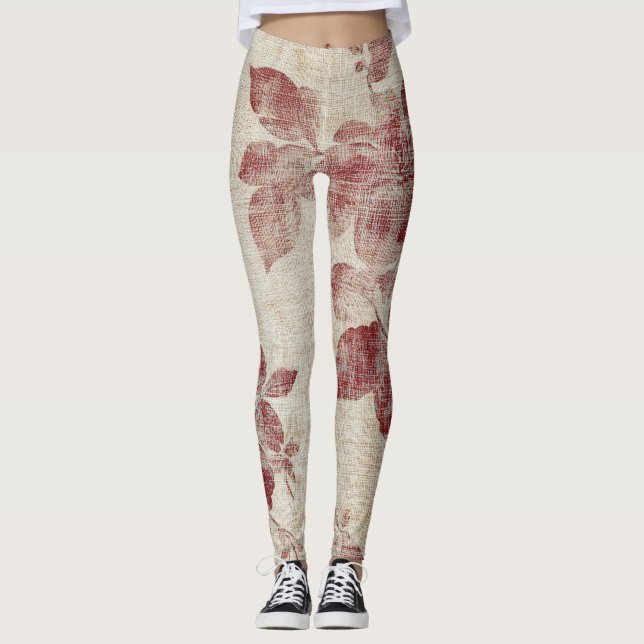 Leggings Motif Floral Lin Rustique Rose (1) (Devant)