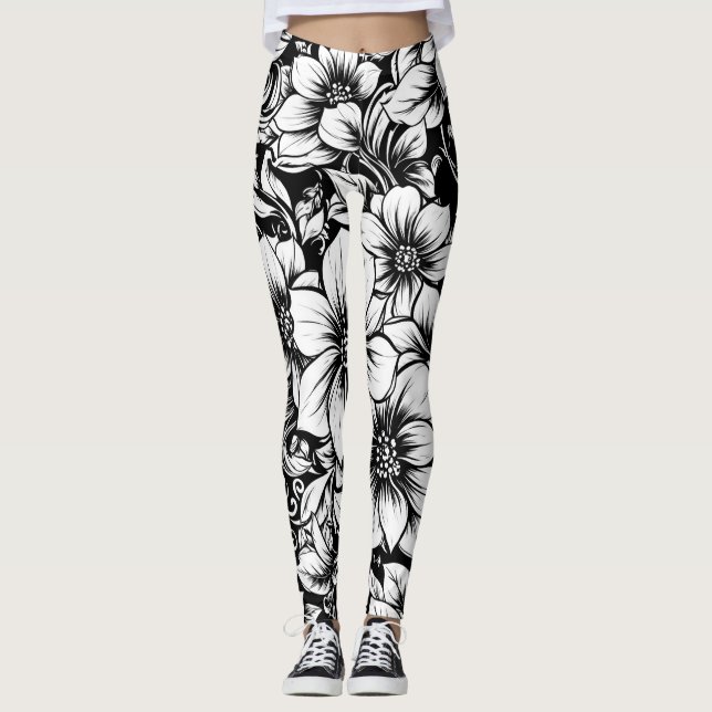Leggings Motif floral monochrome chic de luxe (1) (Devant)