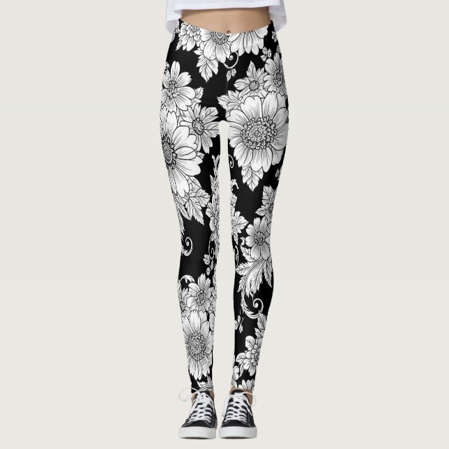 Leggings Motif floral monochrome chic de luxe (2) (Devant)
