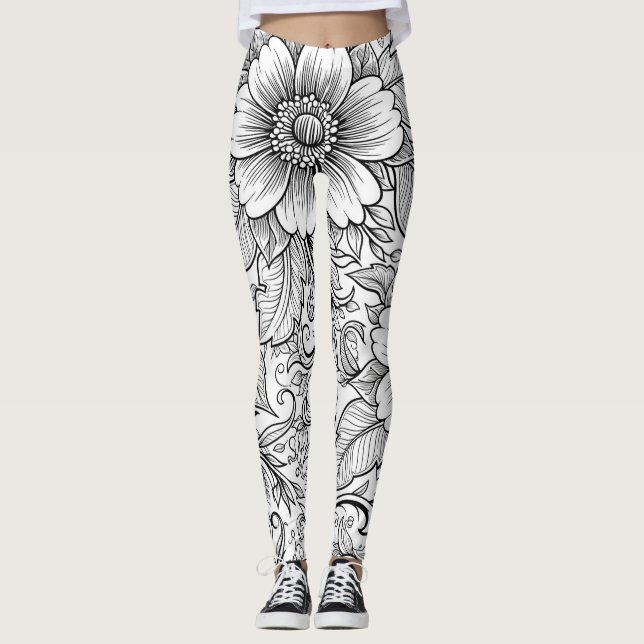 Leggings Motif floral monochrome chic de luxe (3) (Devant)