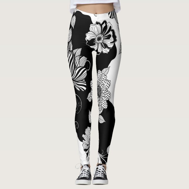 Leggings Motif floral monochrome chic de luxe (4) (Devant)