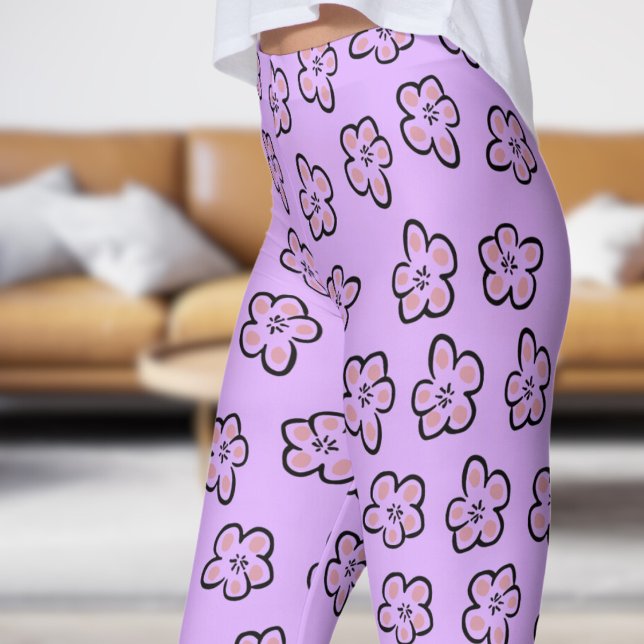 Leggings Motif Floral mou (Modern Mimulus on Mauve)