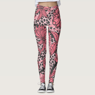 Leggings Motif floral noir assez rose d'empreinte de