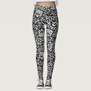 Leggings Motif floral noir et blanc de damassé