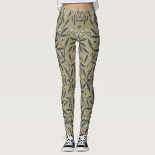 Leggings Motif floral orné avec des vignes bleu foncé