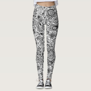 Leggings Motif floral orné noir et blanc