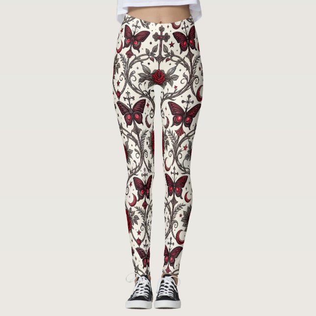 Leggings Motif floral papillon gothique (2) (Devant)