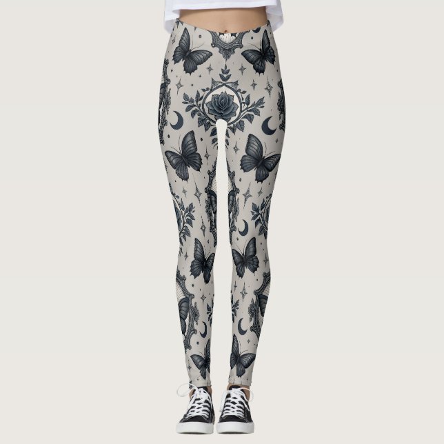 Leggings Motif floral papillon gothique (3) (Devant)