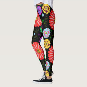 Leggings Motif floral rétro lumineux d'art folklorique colo