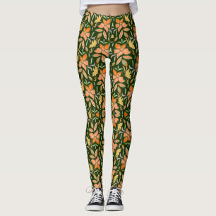 Leggings Motif floral riche : fleurs de pêche et feuilles v
