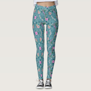 Leggings Motif floral rose et vert