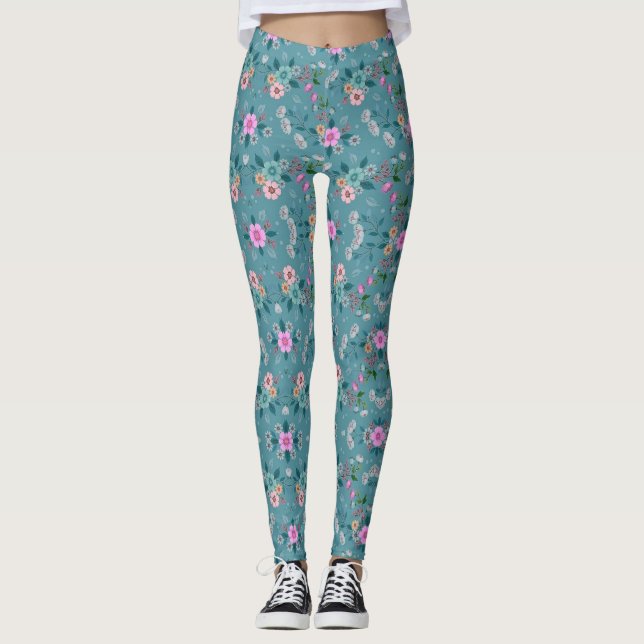 Leggings Motif floral rose et vert (Devant)