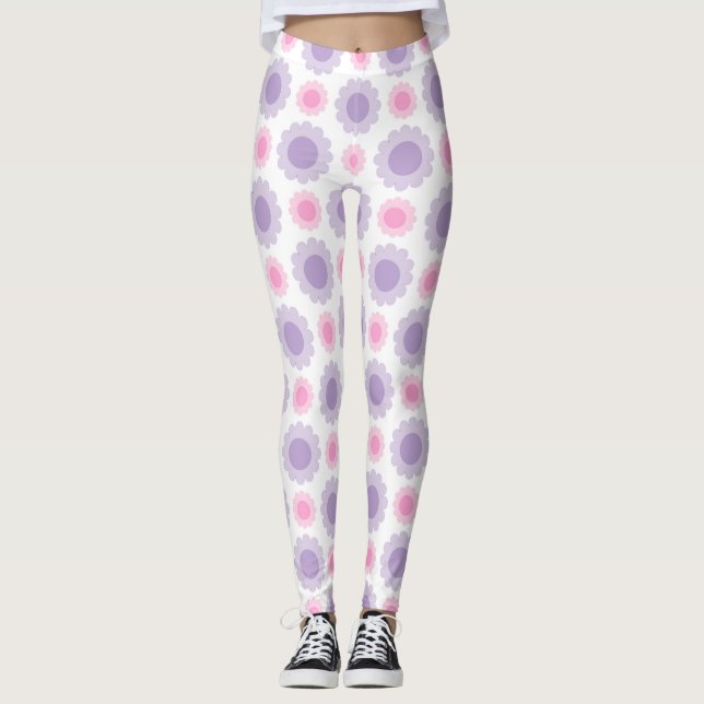 Leggings Motif floral rose et violet (Devant)