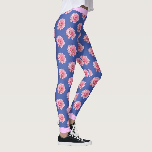 Leggings Motif floral rose sur BLEU (Droite)