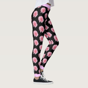 Leggings Motif floral rose sur noir