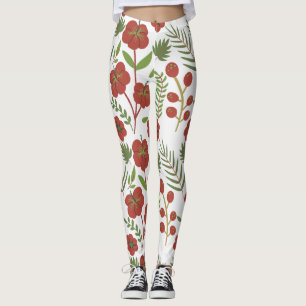 Leggings Motif floral rouge sans couture sur arrière - plan