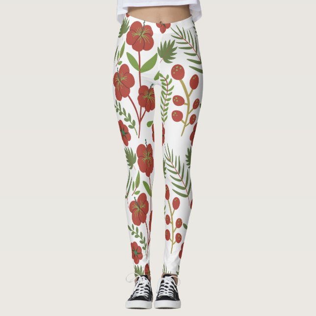 Leggings Motif floral rouge sans couture sur arrière - plan (Devant)