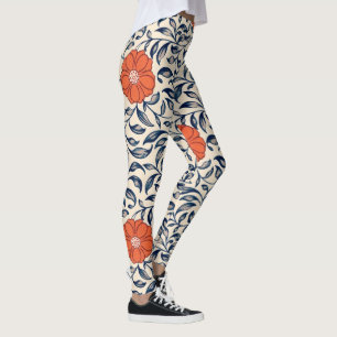 Leggings Motif floral sans couture avec fleur orange vibran