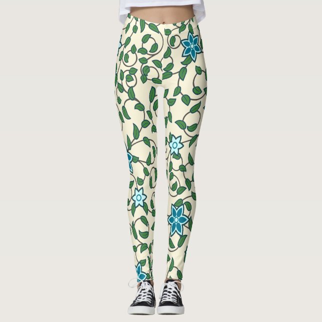 Leggings Motif floral sans couture sur fond beige (Devant)