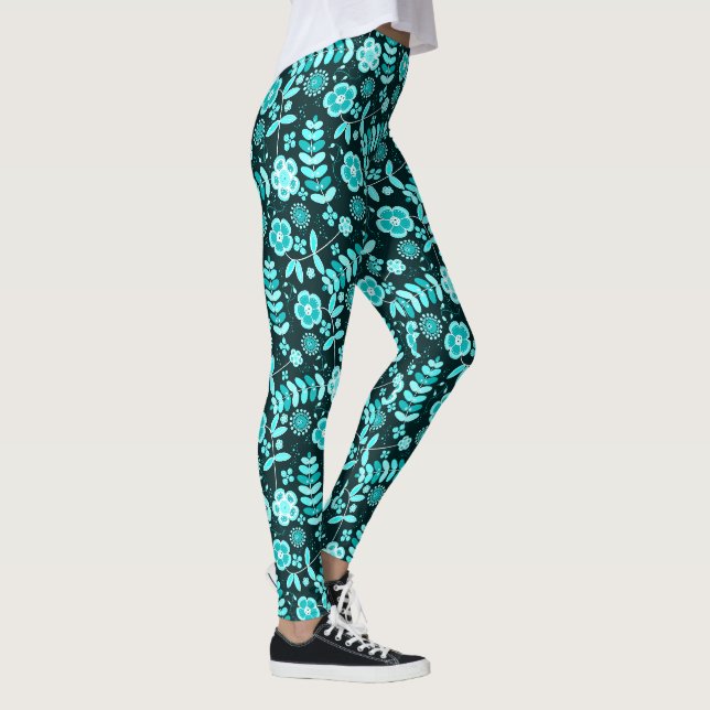 Leggings motif floral sarcelle bleu chic stylé (Droite)