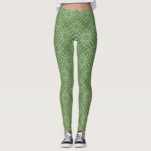 Leggings Motif floral serein sur fond vert (Devant)