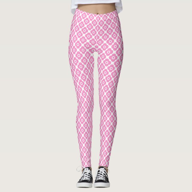 Leggings Motif floral simple rose et blanc (Devant)