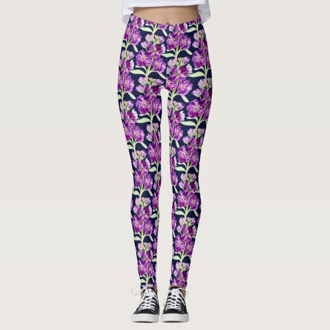 Leggings Motif floral stock d'aquarelle mauve (Devant)