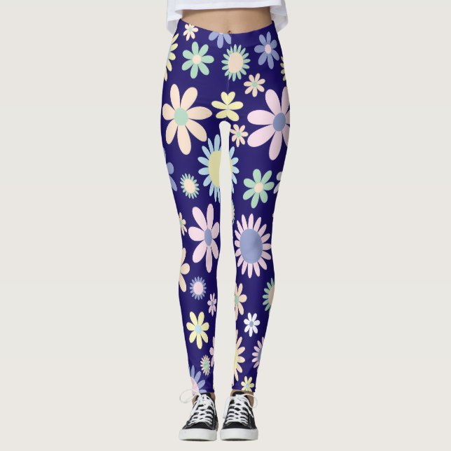 Leggings Motif floral sur fond bleu (Devant)