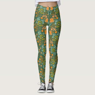 Leggings Motif floral sur fond vert foncé