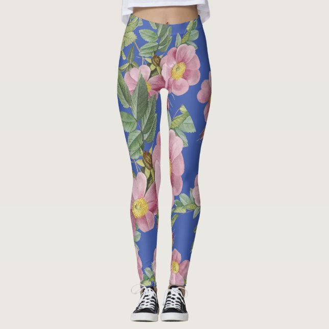 Leggings Motif floral tendance été boho bleu rose moderne (Devant)