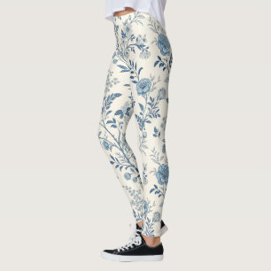 Leggings Motif floral vintage bleu
