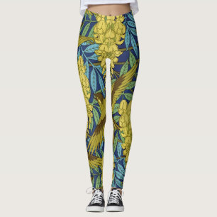 Leggings Motif floral vintage bleu marine et jaune