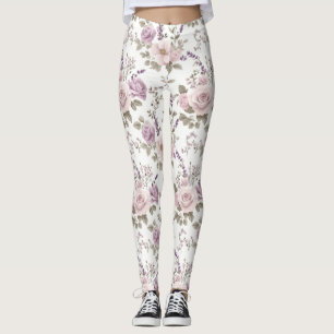 Leggings Motif floral vintage sans couture : Roses et lavan