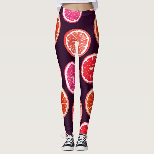 Leggings Motif foncé Citrus peint à la main (Devant)