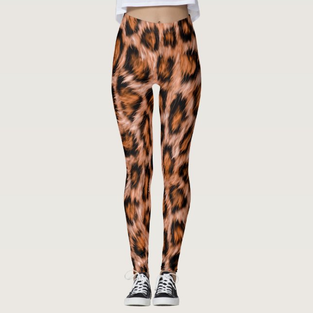 Leggings Motif Fourrure Marron Chat Léopard Jaguar (Devant)