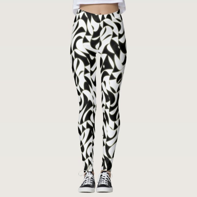 Leggings Motif fractal abstrait noir et blanc (Devant)