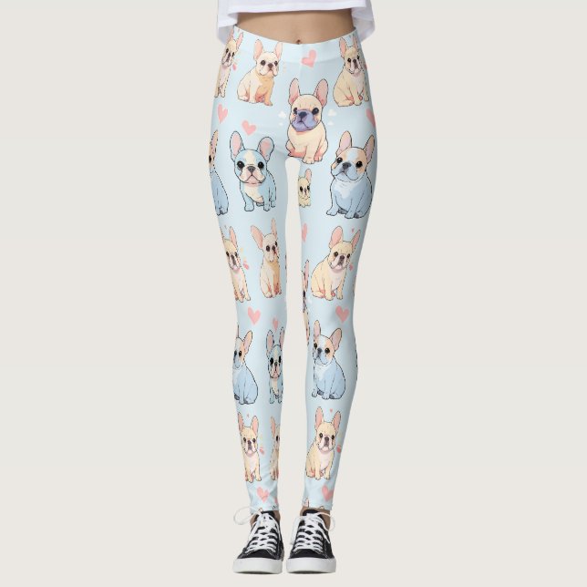 Leggings Motif français mignon Bulldog Pastel (Devant)