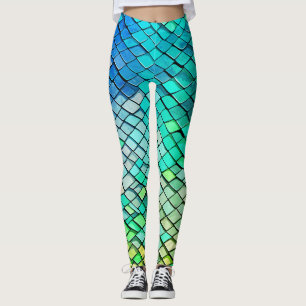 Leggings Motif Fun Blue Abstrait géométrique des échelles d