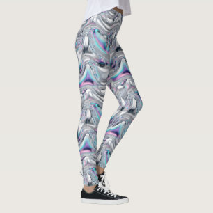 Leggings Motif futuriste chromé holographique iridescent